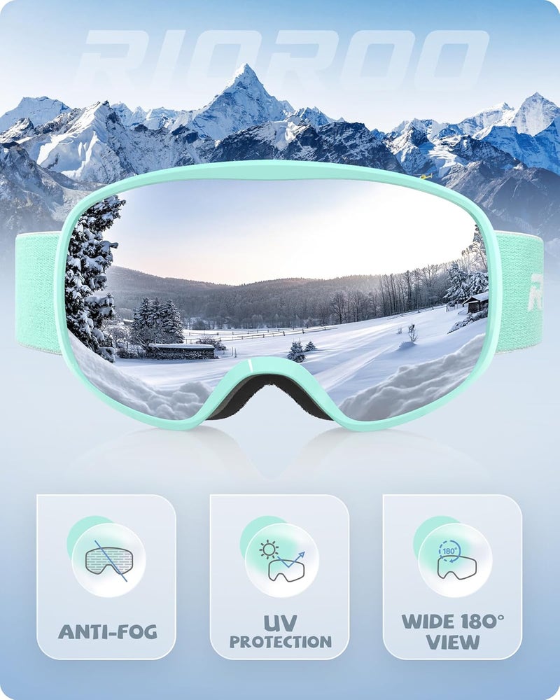 RIOROO Kids Ski Goggles for Boys Girls Aged 3-14, 100% UV Protection OTG Ski Goggles - Image 2